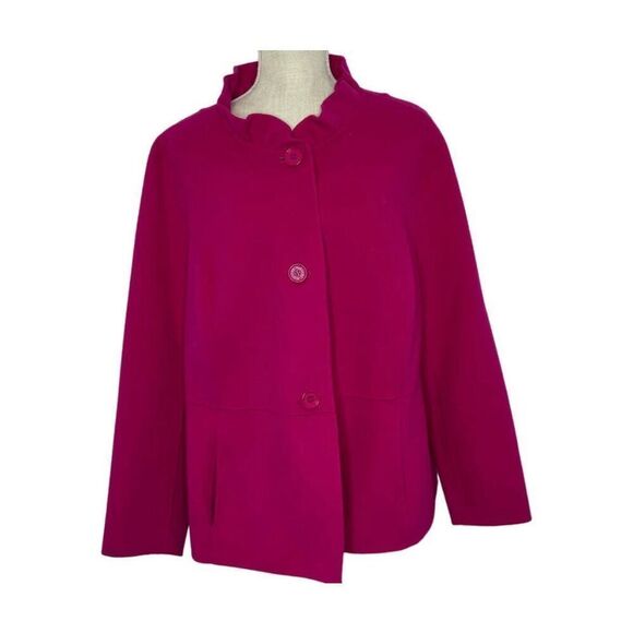 ✨TALBOTS RUFFLE-NECK DOUBLE-FACE SZ 6 HOT PINK JACKET✨ - Picture 4 of 8